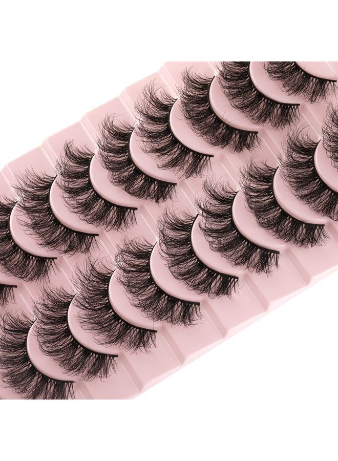 Eyelashes Natural Fluffy Faux Mink Lashes 3D Thick Volume D Curl Wispy Eyelashes that Look Like Extensions Fake Eyelashes 10 Pairs Pack