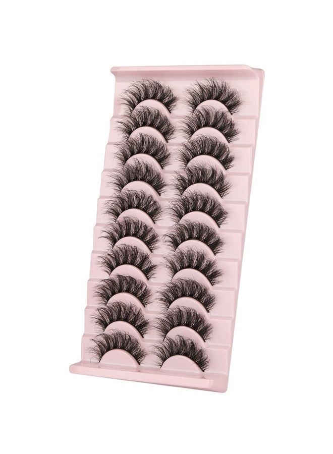 Eyelashes Natural Fluffy Faux Mink Lashes 3D Thick Volume D Curl Wispy Eyelashes that Look Like Extensions Fake Eyelashes 10 Pairs Pack