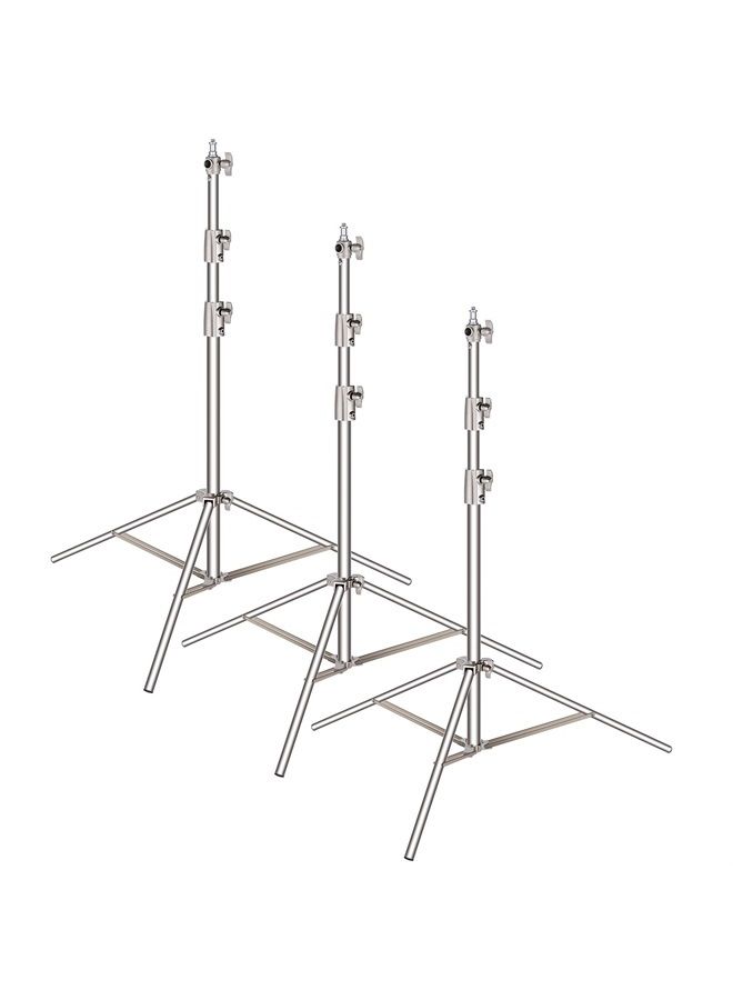3-Pack Stainless Steel Light Stand with 1/4-inch to 3/8-inch Universal Adapter 39-114 inches/99-290 Centimeters Foldable Support Stand for Studio Softbox,Umbrella,Strobe Light,Reflector,etc
