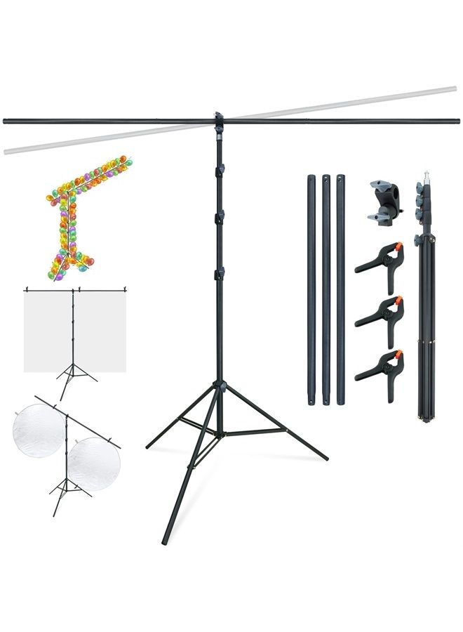 Lincostore T-Shape Portable Background Backdrop Support Stand Kit 6.7ft Wide 9.5ft Tall Adjustable Photo Backdrop Stand with 3 Clamps