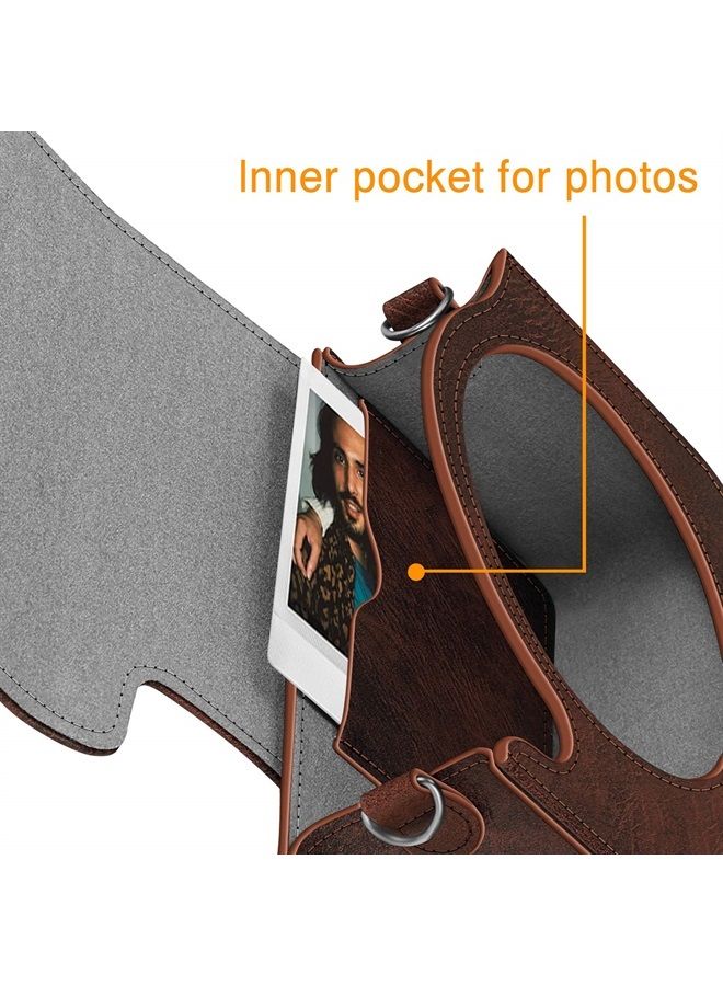 Protective Case for Fujifilm Instax Square SQ40 / SQ1 Instant Camera - Premium Vegan Leather Bag Cover with Removable Adjustable Strap, Vintage Brown