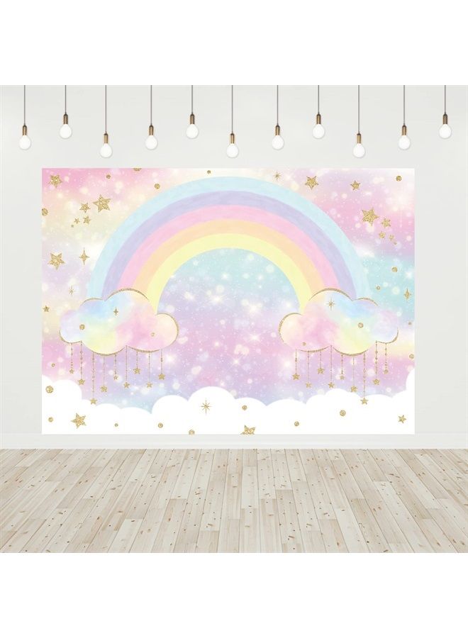 Pastel Rainbow Backdrop Colorful Cloud Birthday Party Decoration Gold Glitter Stars Photography Background for Kids Girls Baby Shower Supplies Banner 7x5 Feet Props Photo Shoot Fabric Cloth