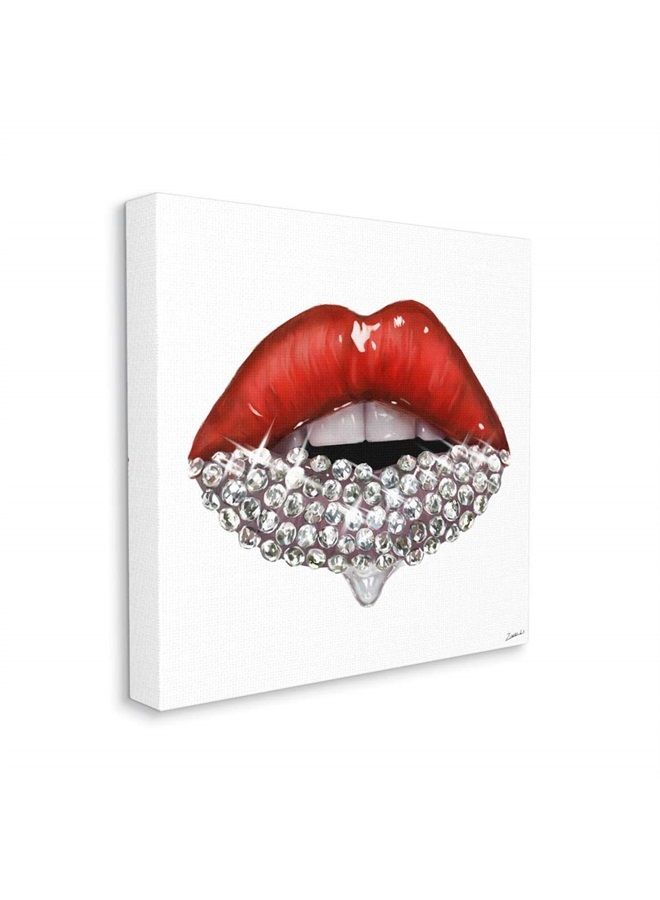 Red Glam Lips with Glistening Cosmetic Stones Wall Art, 17 x 17, White