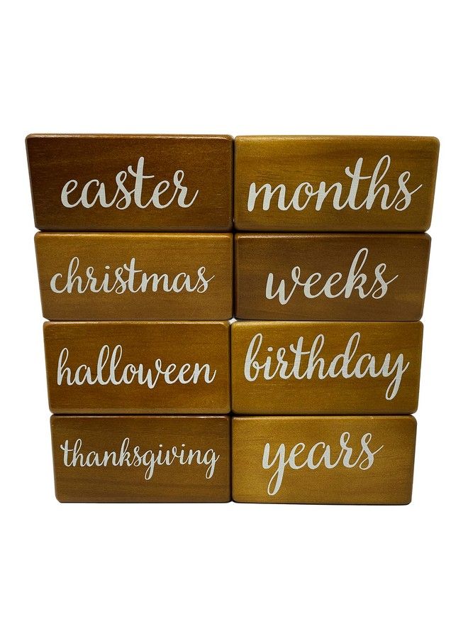 Baby Milestone Blocks Natural Brown Stain Pine Wood With Weeks Months Years Grade And Holidays Newborn Weekly Monthly First Year Picture Props 6 Block Milestones Age Set With Bag