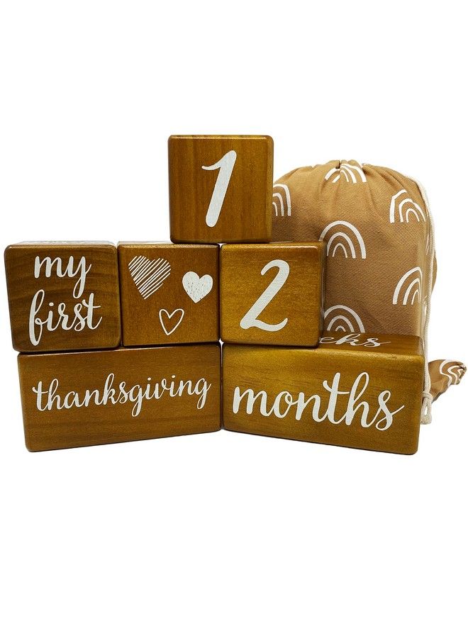 Baby Milestone Blocks Natural Brown Stain Pine Wood With Weeks Months Years Grade And Holidays Newborn Weekly Monthly First Year Picture Props 6 Block Milestones Age Set With Bag