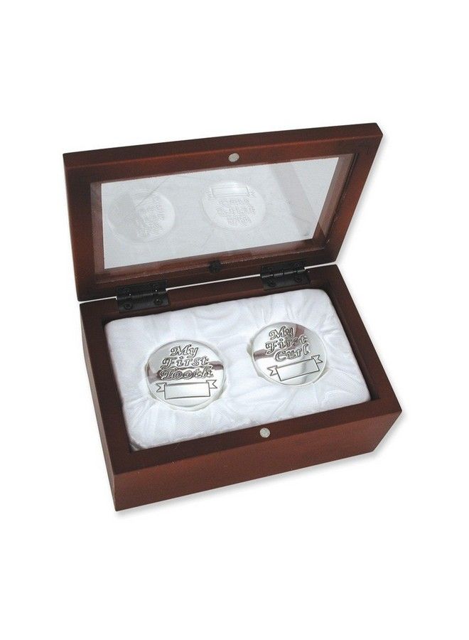Baby Silver First Curl & First Tooth In Rosewood Keepsake Box