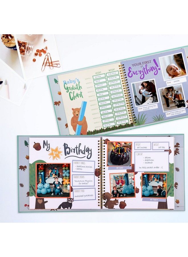 Memory Book Milestone Keepsake Baby Photo Album First 5 Years Scrapbook Journal For Baby Boy Or Girl Pregnancy Gift For Baby Shower Newborn Gender Neutral Record Book Woodland