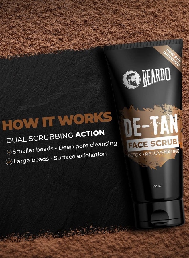 Beardo DeTan Face Scrub for Men, 100 gm | Coffee Scrub for Blackhead, Tan & Dead Cell Removal | Natural Glow | Rejuvenates Skin | Tan Removal Scrub | Exfoliating Scrub for Men