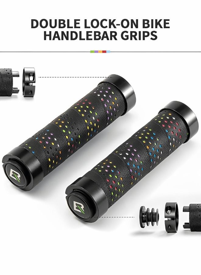 Bike Handlebar Grips, Double Lock-on Bicycle Grip Handle Bar, Anti-Slip Shock Absorbing  Soft Hand Grip Comfortable Ergonomic  for BMX, Mountain, MTB, Folding Bike