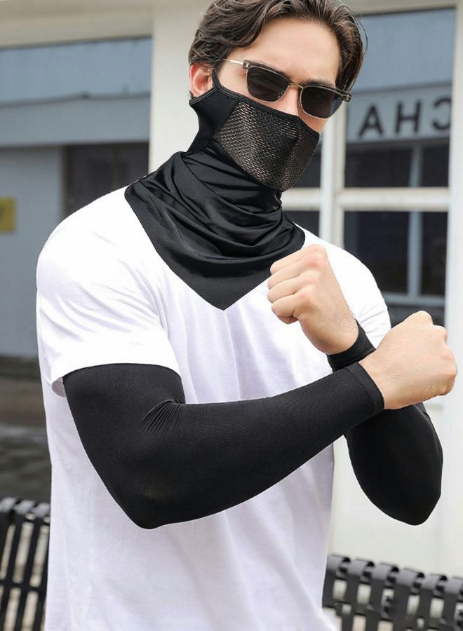 3-Pieces Neck Gaiter Mask with Ear Loops for Men Women Bandana Face Cover Scarf Cycling Outdoors Sports Soft Elasticity Quick-dry with Cooling Ice Silk Arm Sleeves Summer UV Sun Protection