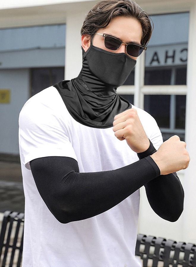 3-Pieces Neck Gaiter Mask with Ear Loops for Men Women Bandana Face Cover Scarf Cycling Outdoors Sports Soft Elasticity Quick-dry with Cooling Ice Silk Arm Sleeves Summer UV Sun Protection  