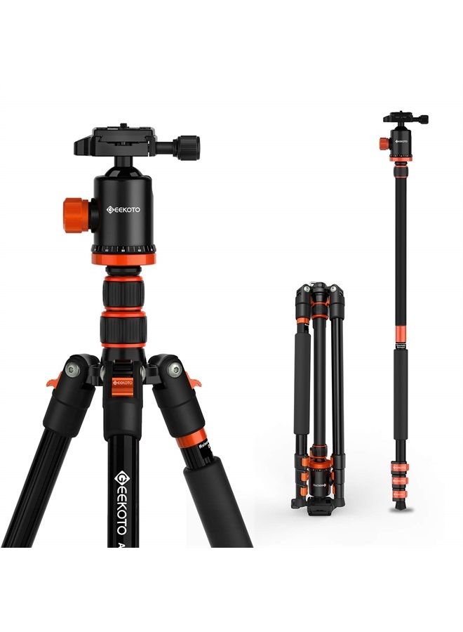 Tripod, Camera Tripod for DSLR, Compact Aluminum Tripod with 360° Ball Head, 77 Inch Professional Tripod with 1/4 Inch Quick Release Plate, for Video Conferencing, Travel and Work