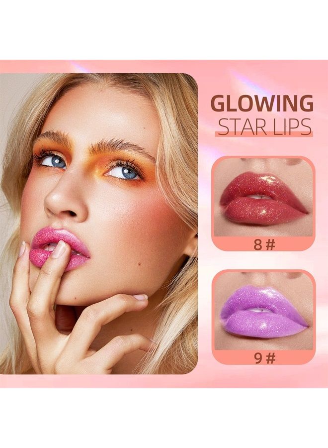 Shimmer Lipgloss Set 9 Colors Smooth Moisturizing Shiny Lip Gloss Metallic Mermaid Lipstick Sparkle Iridescent Face Eye Lip Kit