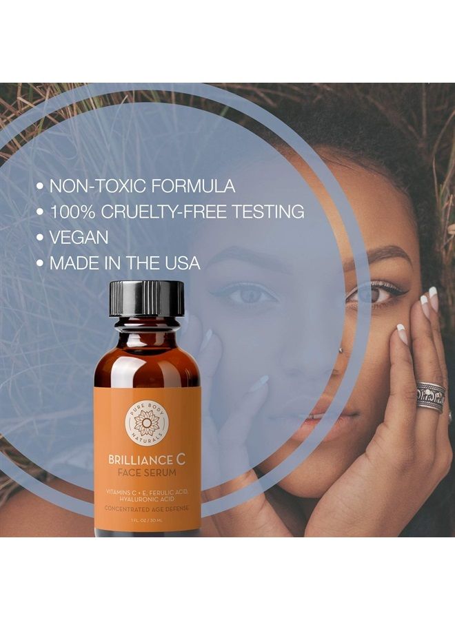 Vitamin C Serum Dark Spot Corrector for Face, with Hyaluronic Acid and Vitamin E - Brightening Dark Spot Corrector Serum by Pure Body Naturals