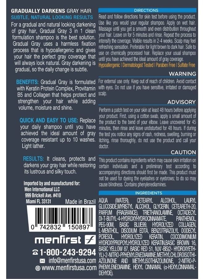 Gradual Gray 3-in-1 Hair Darkening Shampoo and Conditioner for Men, Gradually Reduce Grey and White Hair Color for Natural Looking Results