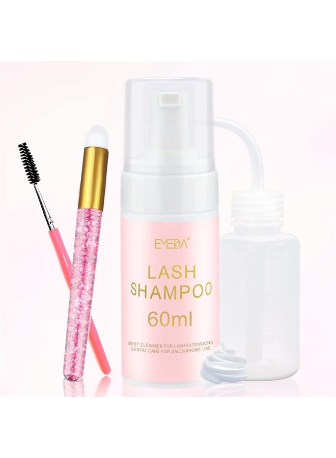 Lash Shampoo for Lash Extensions,60ml Eyelash Extension Cleanser, Oil Free Foam Soap Lash Bath for Eyelash Extensions Wash Oil Dustcare,lash extension shampoo Kit with Brush,Home Salon Use