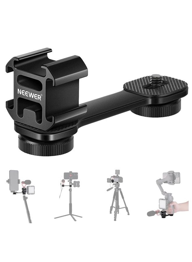 NEEWER Triple Cold Shoe Mount with Gimbal Microphone Mount Extension Bar & 1/4
