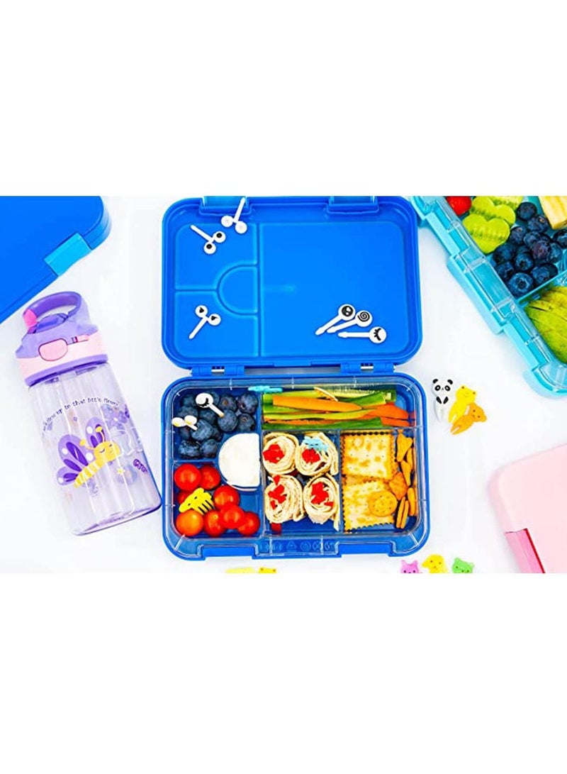 Children's Bento Lunch Box with 6 Compartments - Leak Proof Lunch Box for Boys, Girls, BPA-Free, Microwave Dishwasher Safe, Lunch Box for School (Blue)