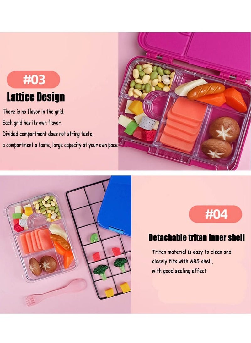 Children's Bento Lunch Box with 6 Compartments - Leak Proof Lunch Box for Boys, Girls, BPA-Free, Microwave Dishwasher Safe, Lunch Box for School (Blue)