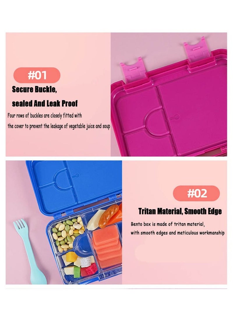 Children's Bento Lunch Box with 6 Compartments - Leak Proof Lunch Box for Boys, Girls, BPA-Free, Microwave Dishwasher Safe, Lunch Box for School (Blue)