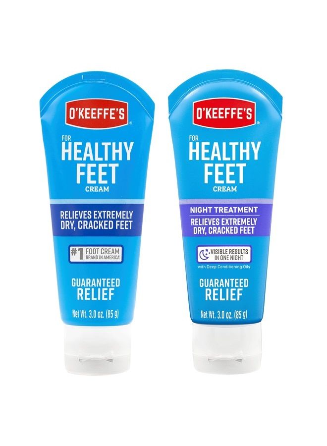 for Healthy Feet Foot Cream, 3.0 Ounce Tube and O'Keeffe's for Healthy Feet Night Treatment Foot Cream, 3.0 Ounce Tube, Relieves Extremely Dry, Cracked Feet