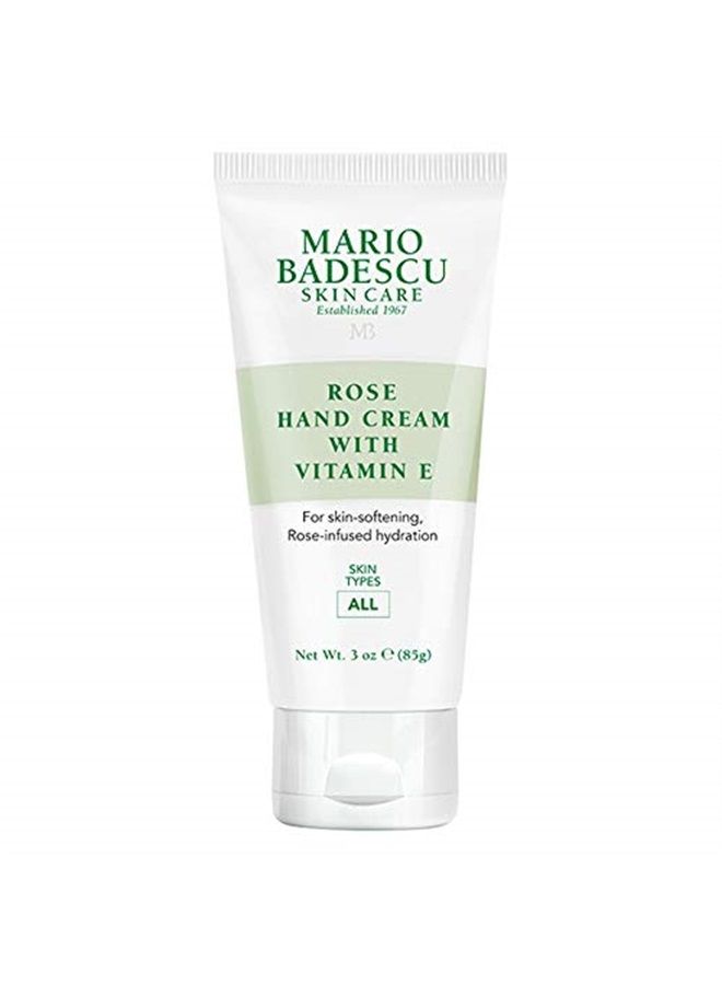 Rose Hand Cream with Vitamin E for Men and Women, Non-Greasy, Light and Fast-Absorbing Hand Cream for Dry Cracked Hands, Ideal for All Skin Types, 3 Oz