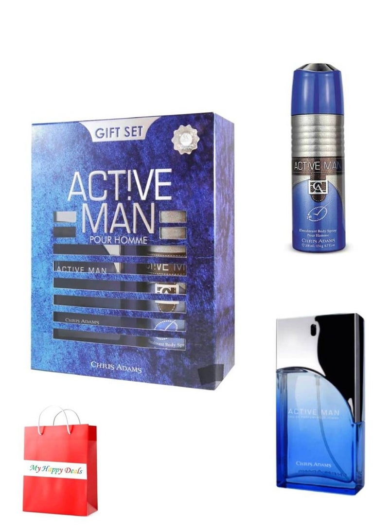 Active Man Gift Set 100 ML Spray and 200 ML Deo with My Happy Deals Bag