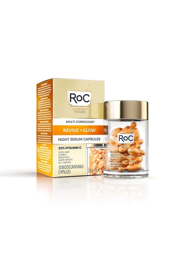 Multi Correxion Revive + Glow 20% Pure Vitamin C Night Serum Capsules for Brightening, Dark Spots, and Texture