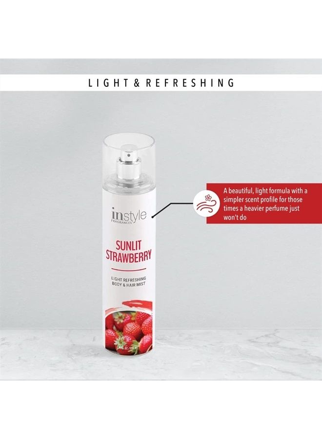 Body & Hair Mist | Sunlit Strawberry Scent | With Panthenol | CLEAN, Vegan, Paraben Free, Phthalate Free | Premium 8 Fl Oz Spray Bottle