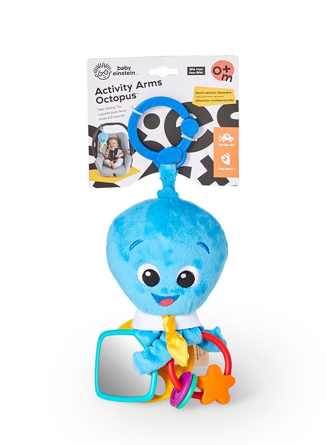 Activity Arms Octopus Take-Along Toy, BPA Free, Clip on Stroller Toy with Rattle and Mirror, Age Newborn +, Blue