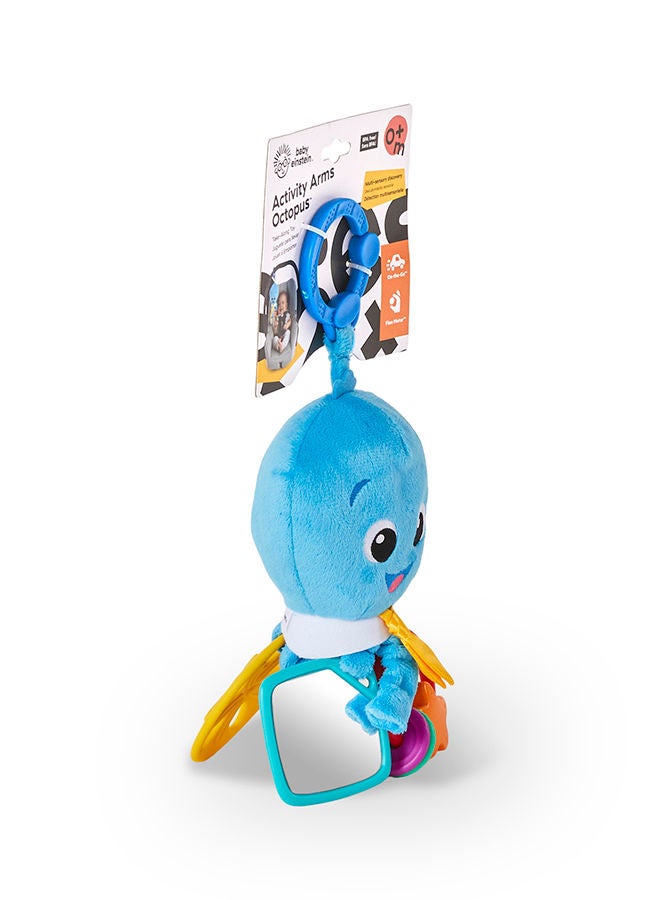 Activity Arms Octopus Take-Along Toy, BPA Free, Clip on Stroller Toy with Rattle and Mirror, Age Newborn +, Blue