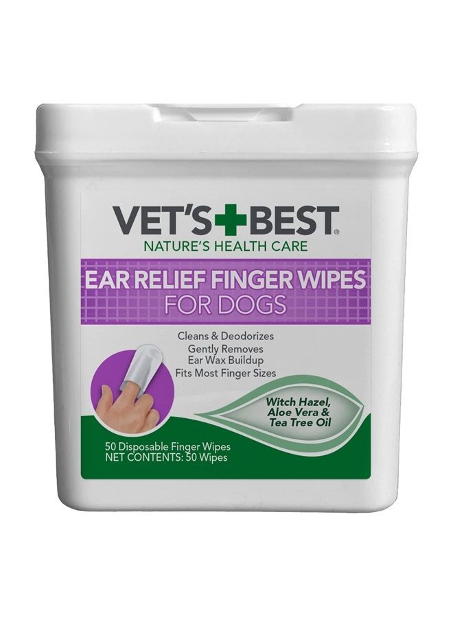 Ear Relief Finger Wipes | Ear Cleansing Finger Wipes for Dogs | Sooths & Deodorizes | 50 Disposable Wipes
