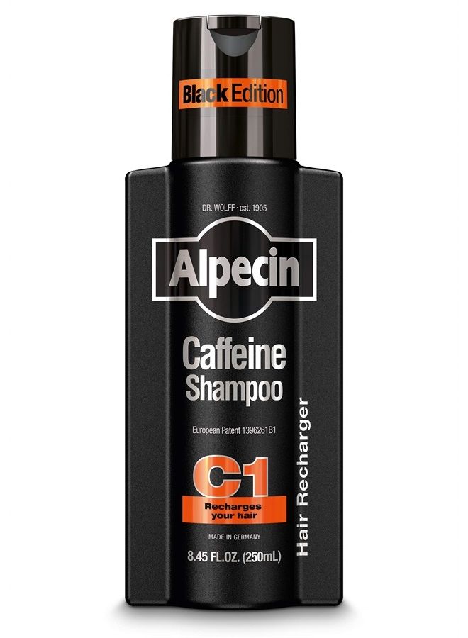 Caffeine Shampoo C1 Black Edition, Men's Natural Hair Growth Shampoo for Thinning Hair with Niacin, Menthol, and Castor Oil, 8.45 fl. oz.
