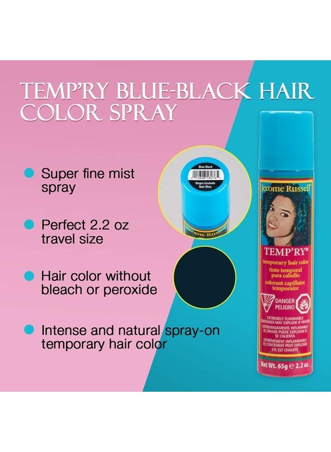Temporary Hair Color Spray, Blue Black - Intense Spray-On Temporary Hair Color, Fast-Drying, Non-Sticky, Travel Size Hair Dye for Instant Vivid Hair Color, 2.2 oz