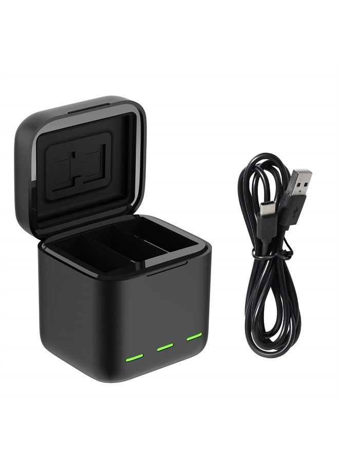 Battery Charger 3-Channel USB Charger with Type-C Cord for GoPro Hero 11 Hero 10 Hero 9 Black, Batteries Storage Carrying Case Fully Compatible with Original Go Pro 11 10 9 Accessories