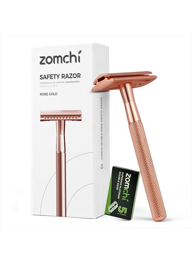 Double Edge Safety Razor for Women, Safety Razor with 5 Blades, Women Razor with a Delicate Box, Fits All Double Edge Razor Blades,Free of Plastic (Rose Gold)