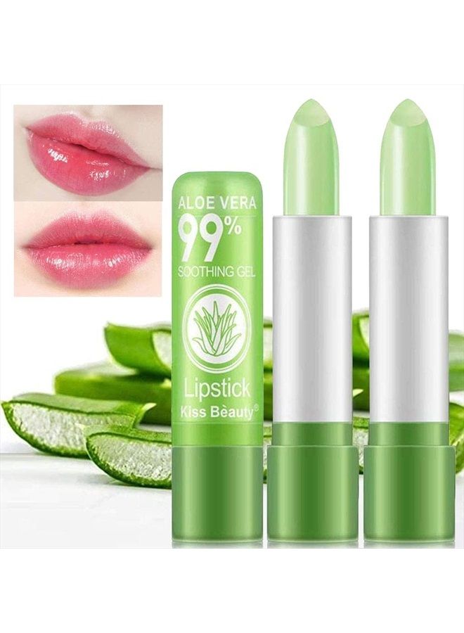 2 Pack Aloe Vera Lipstick, Long Lasting Nutritious Lip Balm Lips Moisturizer Magic Temperature Color Change Lip Gloss