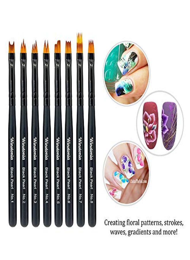 8 Pcs Nail Brush Set For Flowers Gradient Ombre Art Pattern Manicure Designs Professional Gel Acrylic And Polish Nail Art Brushes Kit Black Pearl