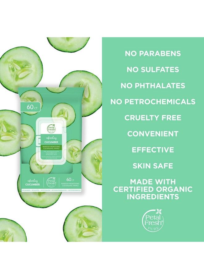 Refreshing Cucumber Makeup Removing Cleansing Towelettes Gentle Face Wipes Daily Cleansing Vegan And Cruelty Free 60 Count