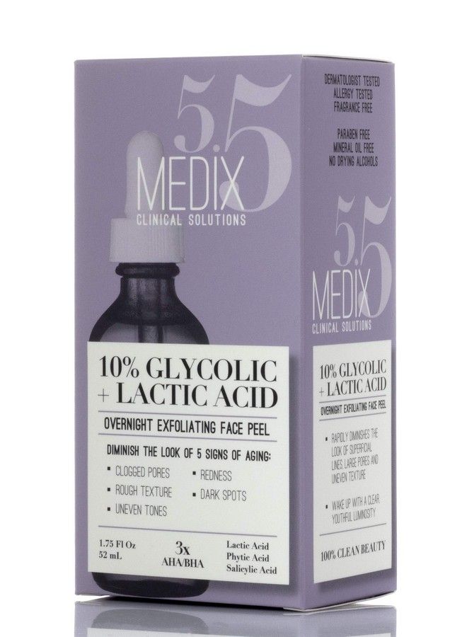 Medix 10% Glycolic Acid Face Peel Exfoliating Serum W/ Lactic Acid + Salicylic Acid : Gentle Skin Care Exfoliate Facial Peel Treatment Targets Fine Lines Wrinkles Large Pores Age Spots :175 FL Oz