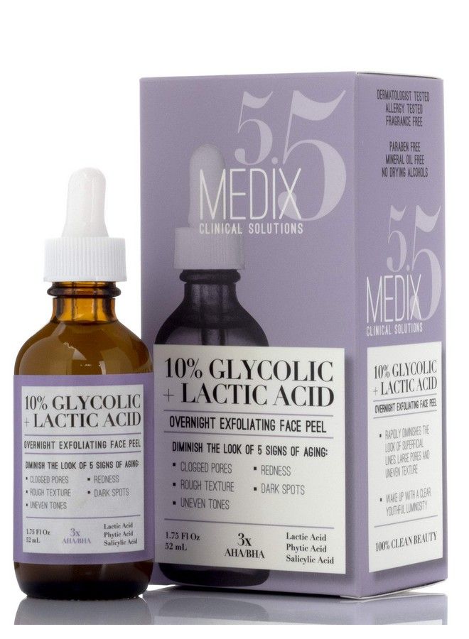 Medix 10% Glycolic Acid Face Peel Exfoliating Serum W/ Lactic Acid + Salicylic Acid : Gentle Skin Care Exfoliate Facial Peel Treatment Targets Fine Lines Wrinkles Large Pores Age Spots :175 FL Oz