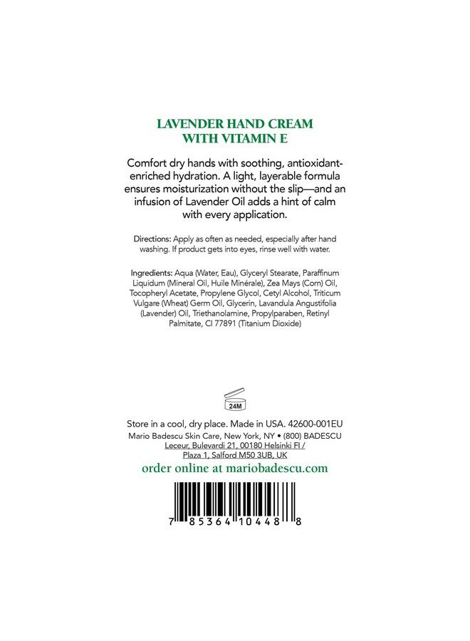 Lavender Hand Cream With Vitamin E 3 Oz