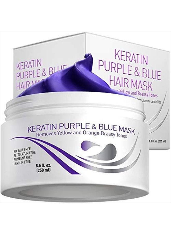 Vitamins Keratin Purple Hair Mask - Violet Blue Protein Deep Conditioner Treatment - Toner for Blonde Platinum Silver Gray Ash or Brown Colored Dry and Damaged Brassy Hair