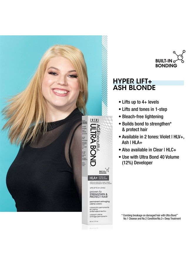 AGEbeautiful Ultra Bond Hyper Lift Creme Permanent Hair Color Dye Lightener | Anti-Aging | Strengthens & Protects | HLA Ash Blonde | 2 Fl Oz