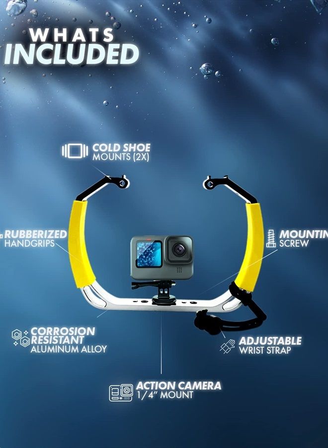 GB-U80 Underwater Diving Rig with Cold Shoe Mounts, Strap - Compatible with GoPro Hero, HERO3, HERO4, HERO5, HERO6, HERO7, HERO8, HERO9, HERO10, Osmo Action - Scuba GoPro Accessory (XL Version)