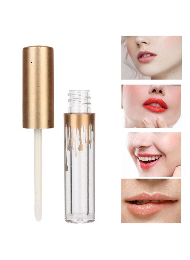 10 pcs Empty Lip Gloss Tubes, Transparent and Glod Plastic Lip Gloss Tube Containers DIY Lipstick Balm Travel Makeup Transparent Bottle With Matte Gold Cap Lip Gloss Bottles
