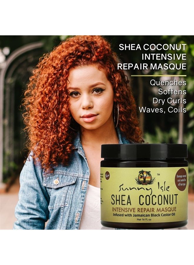 Shea Coconut Intensive Repair Masque 16oz | Jamaican Black Castor Oil Infused | Deeply Conditions, Repairs, Hydrates, Strengthens Damaged Hair | Adds Shine & Body