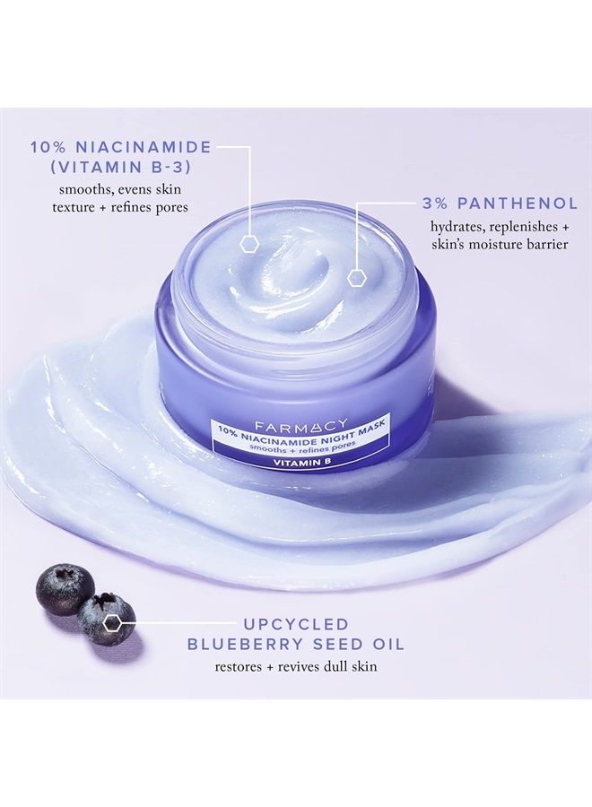 10% Niacinamide Facial Mask - Smoothing & Hydrating Skin Care Face Mask - Panthenol & Niacinamide Cream - Overnight Face Mask