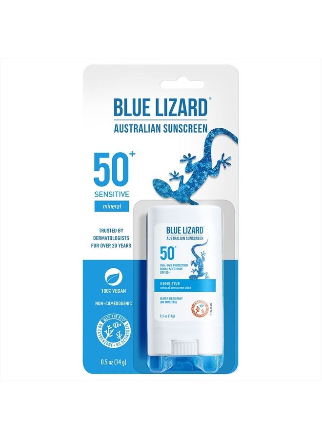 Sensitive Mineral Sunscreen Stick with Zinc Oxide, SPF 50+, Water Resistant, UVA UVB Protection Easy to Apply, Fragrance Free, 0.5 Oz
