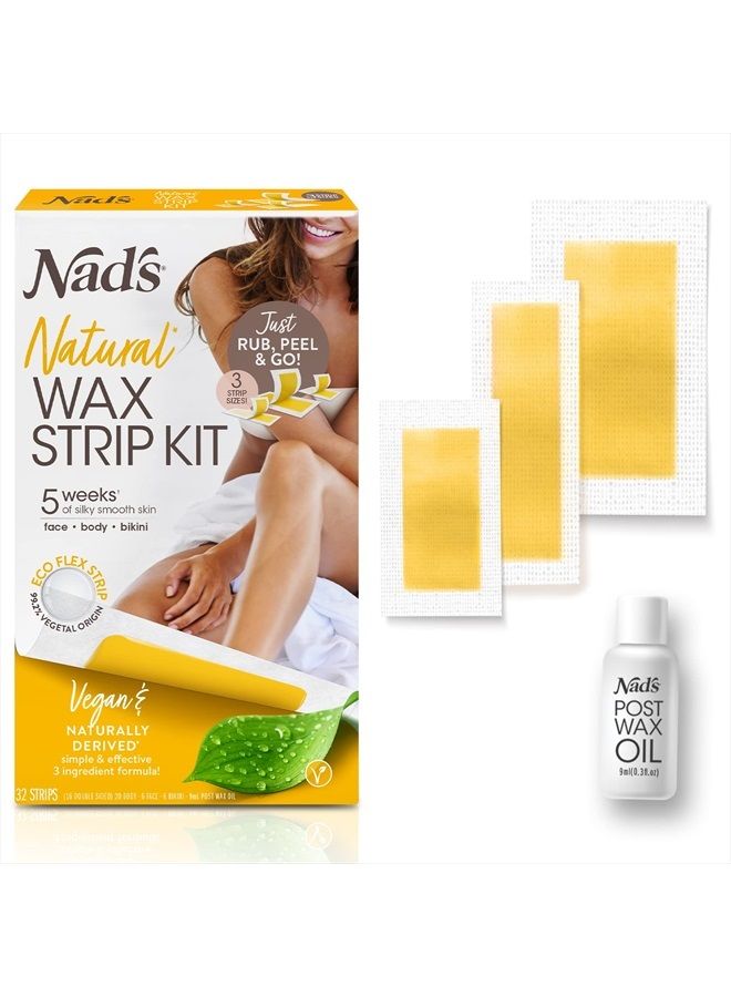 Wax Strips Kit Natural All Skin Types Wax Hair Removal For Women, 6 Face Wax Strips + 20 Body Wax Strips + 6 Bikini Wax Strips + Post Wax Oil
